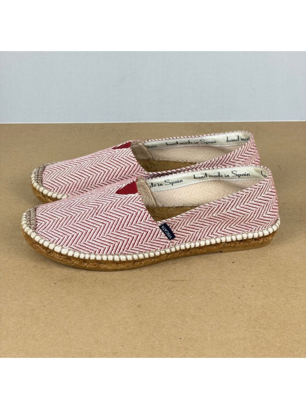Viscata Barcelona Espadrille Loafers Flats Womens 7 EU 38 Red White Herringbone